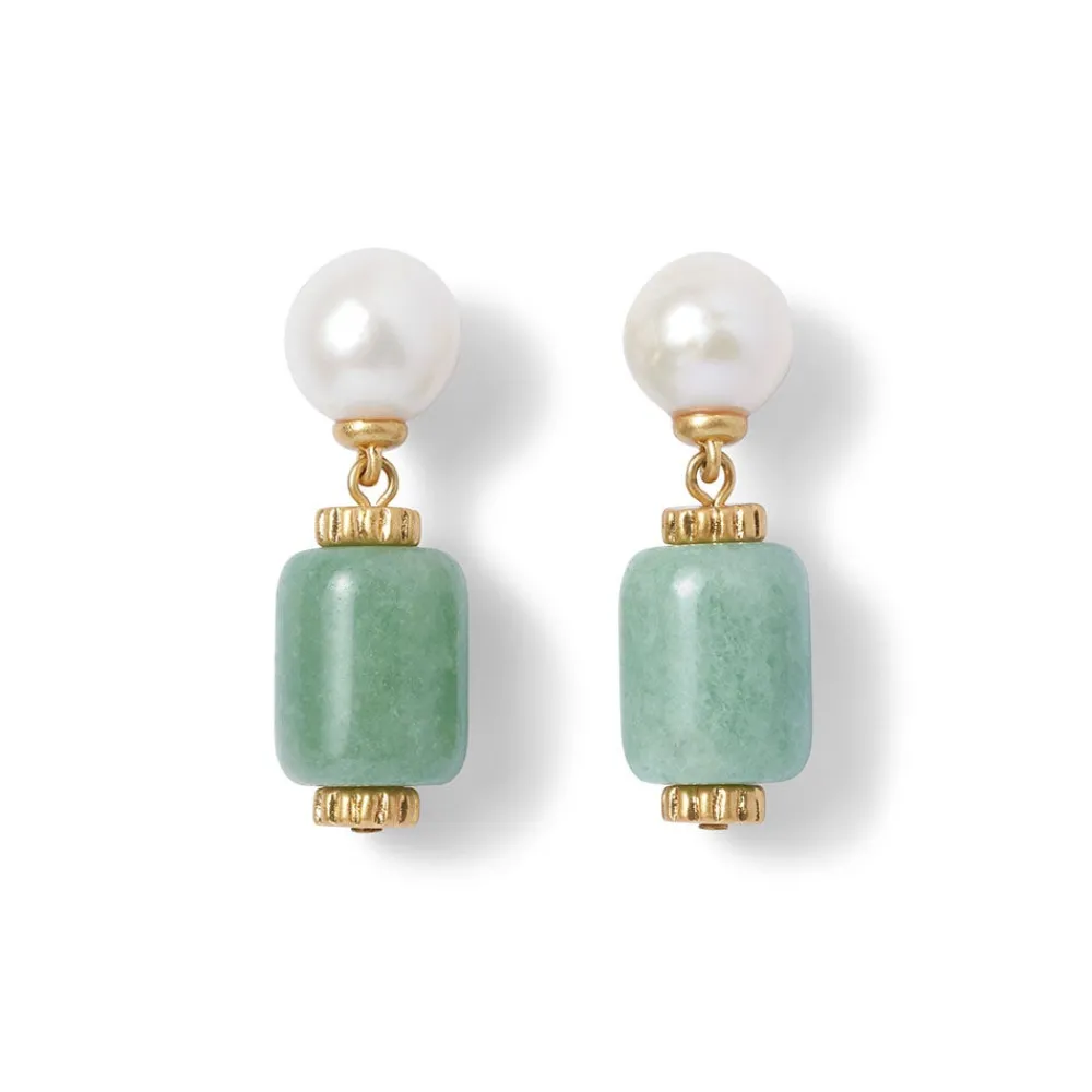 Karavas Gems Aventurine and Pearl Drop Earrings*The Met Store Best