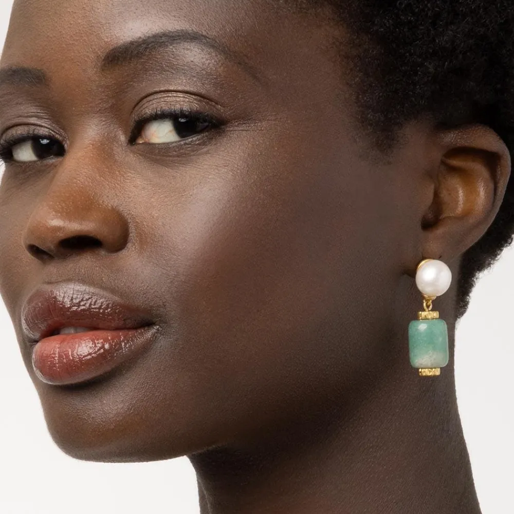 Karavas Gems Aventurine and Pearl Drop Earrings*The Met Store Best