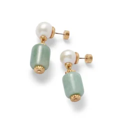 Karavas Gems Aventurine and Pearl Drop Earrings*The Met Store Best